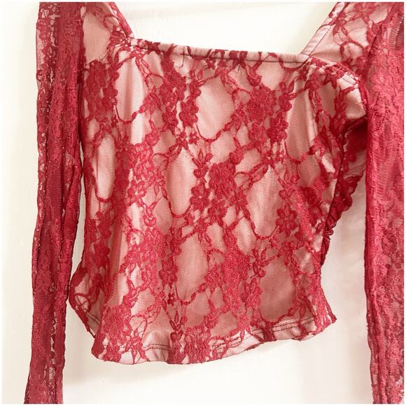 Madden Girl Juniors Bustier Lace Top Size Medium Burgundy Nude Combo Cropped - Picture 7 of 9